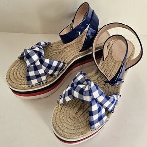Gucci Patent Leather and Gingham Platform Sandals, 39
